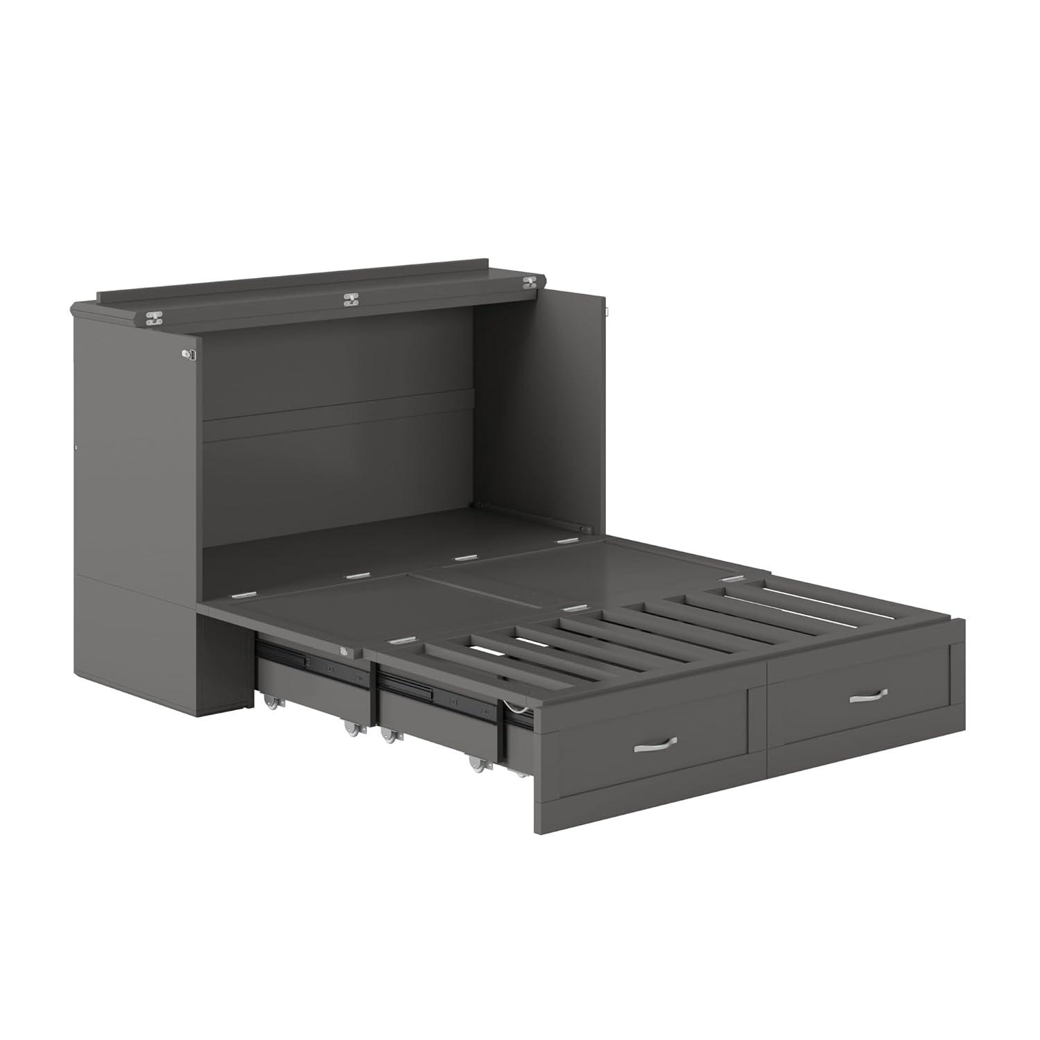 AFI Hamilton Full Solid Wood Murphy Bed Chest with Built-In Charger in Gray