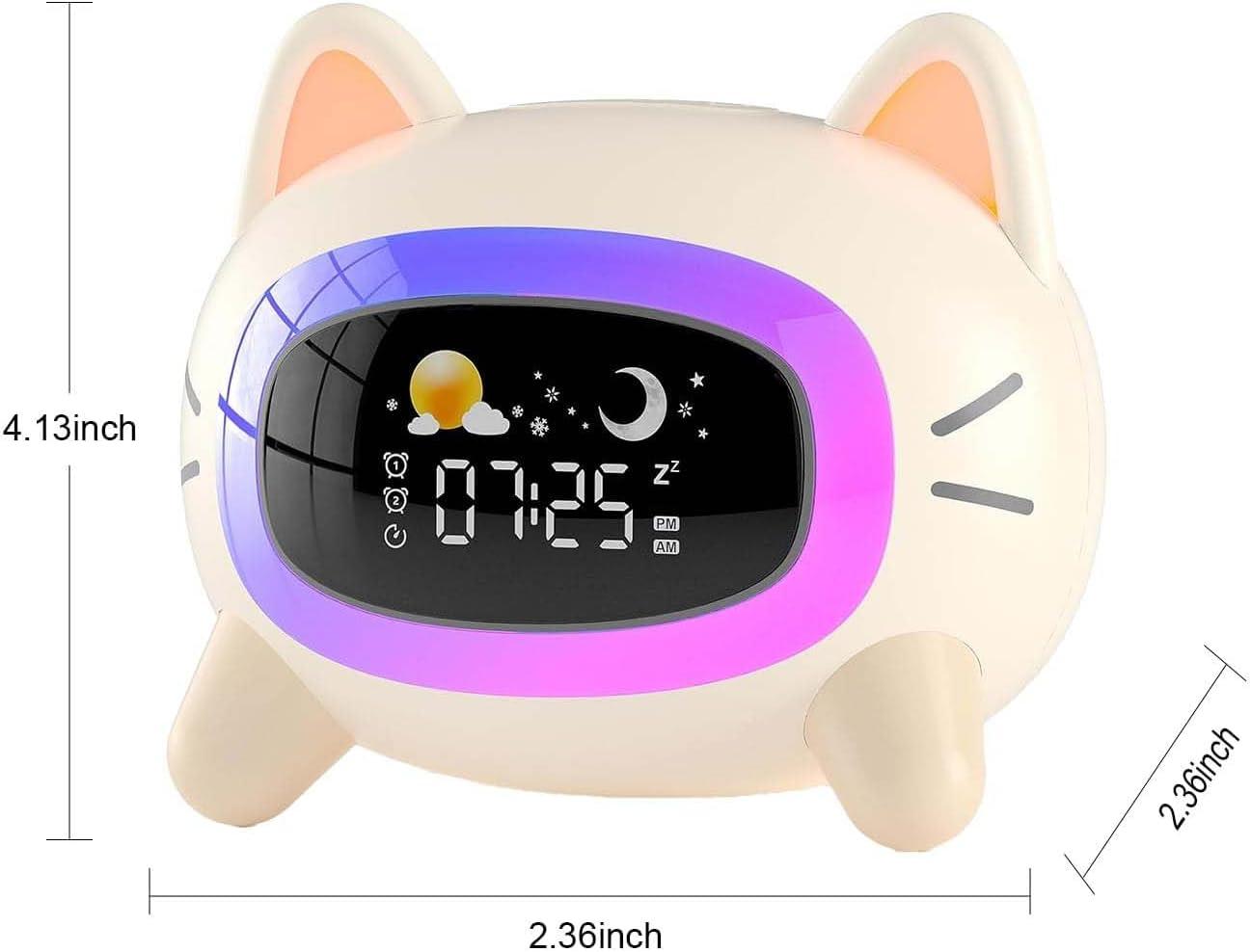 Kids Alarm Clock Ok to Wake Alarm Clock for Kids, Toddlers Night Light Clock for Bedroom, Cat Alarm Clock with Sleep Training and Sound Machine, Birthday Gift for Boy Girls Children