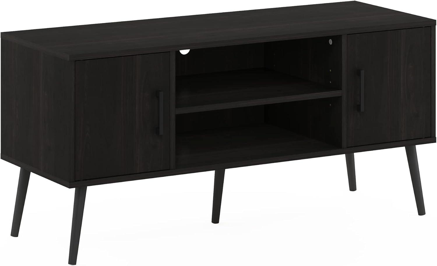 Furinno Mid-Century TV Stand Entertainment Media Console w/2 Cabinets&Open Storage Shelves for TVs up to 50",Espresso