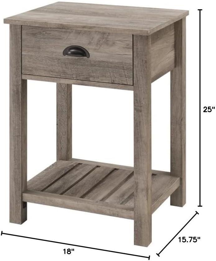 Walker Edison Country 18" Single Drawer Engineered Wood Nightstand in Gray