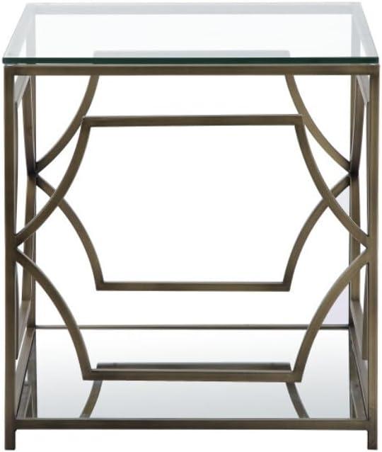 American Home Classic Edward Modern Metal/Glass Side Table in Brushed Brass