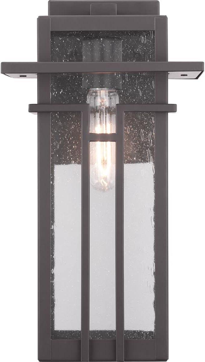 Progress Lighting Boxwood 1-Light Medium Wall Lantern in Antique Bronze with Clear Seeded Glass Shade