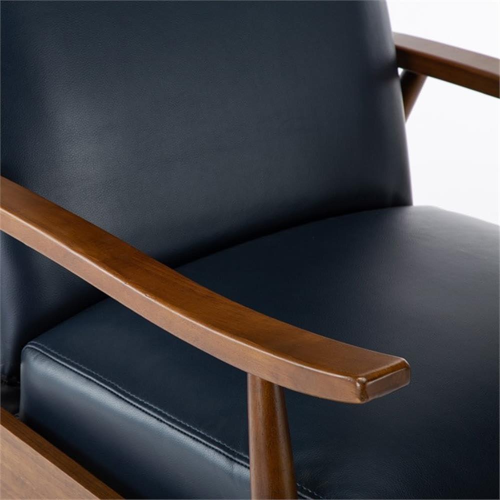 Solaris Midnight Blue Faux Leather Wooden Arm Push Back Recliner Chair