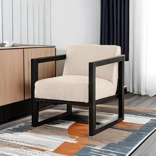 Signature Design by Ashley Alarick Accent Chair Cream: Upholstered Wooden Legs, Vintage Style
