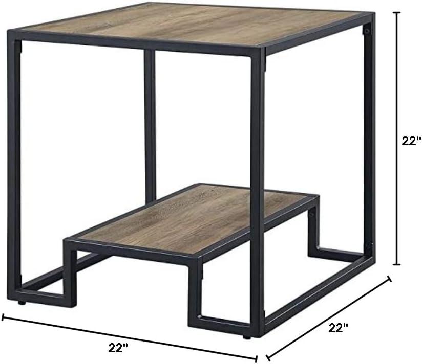 Idella 22" Accent Tables Rustic Oak and Black - Acme Furniture: Sturdy Metal Frame, Open Shelf