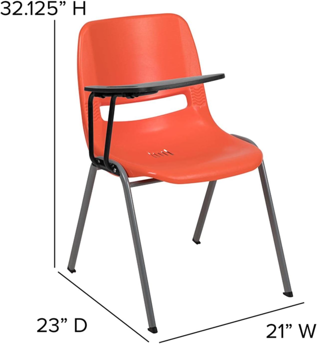 Compact Orange Ergonomic Shell Chair with Flip-Up Tablet Arm