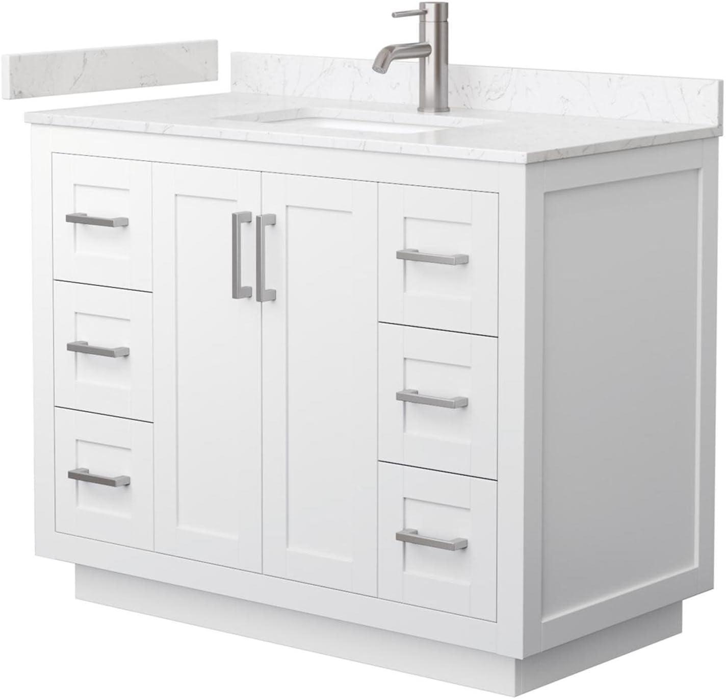 Miranda 42'' White Single Freestanding Vanity with Light-Vein Carrara Marble Top