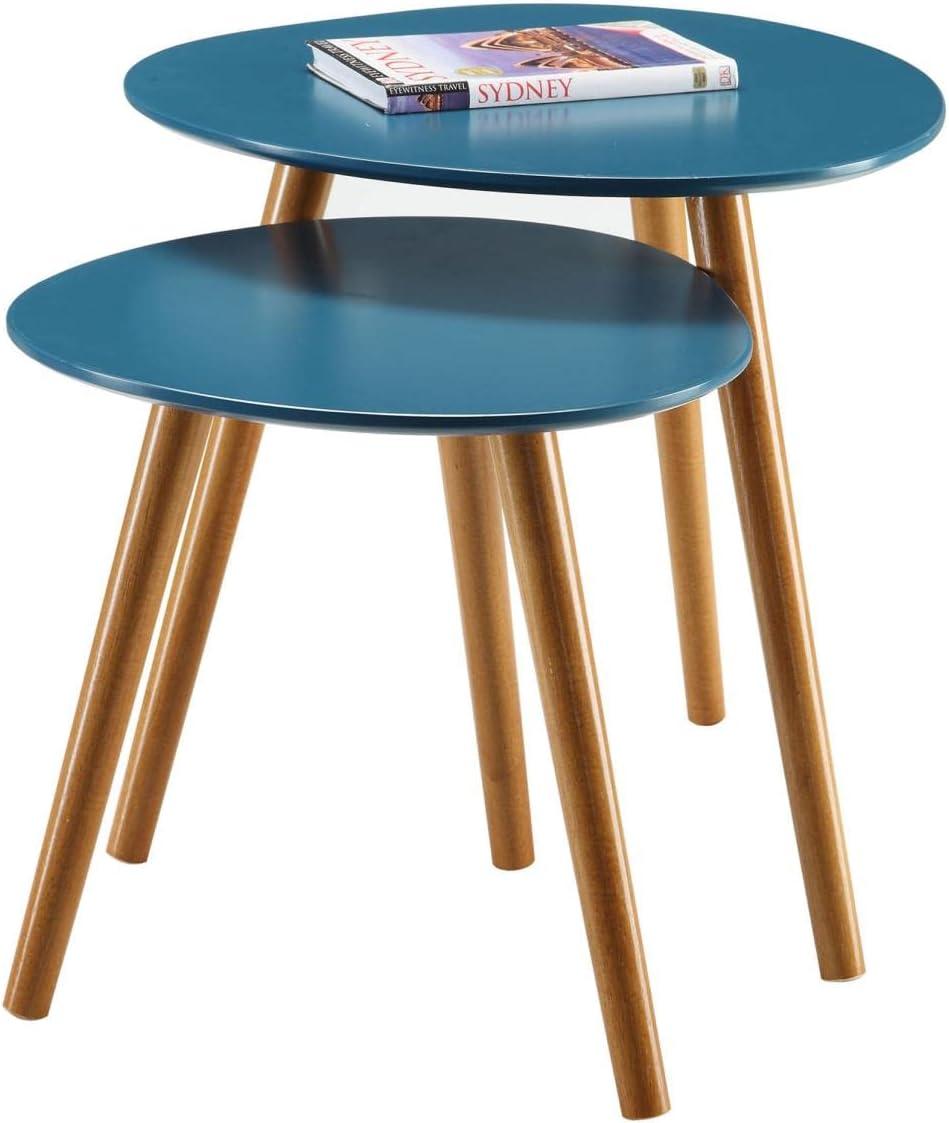 Convenience Concepts Oslo Two Piece Nesting Table Set in Blue Solid Wood Finish