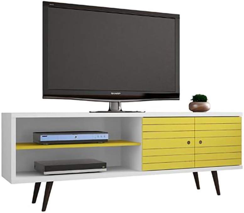 Liberty 63" Mid-Century Modern White and Yellow TV Stand with Cabinet