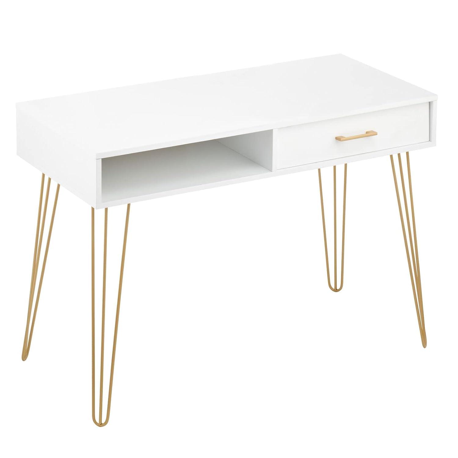 mDesign Metal/Wood Home Office Desk with Drawer, Hairpin Legs