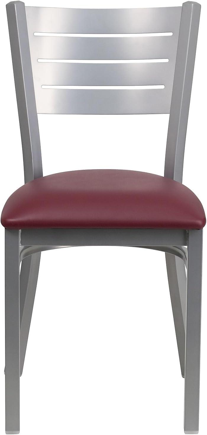Flash Furniture HERCULES Series Silver Slat Back Metal Restaurant Chair - Black Vinyl Seat