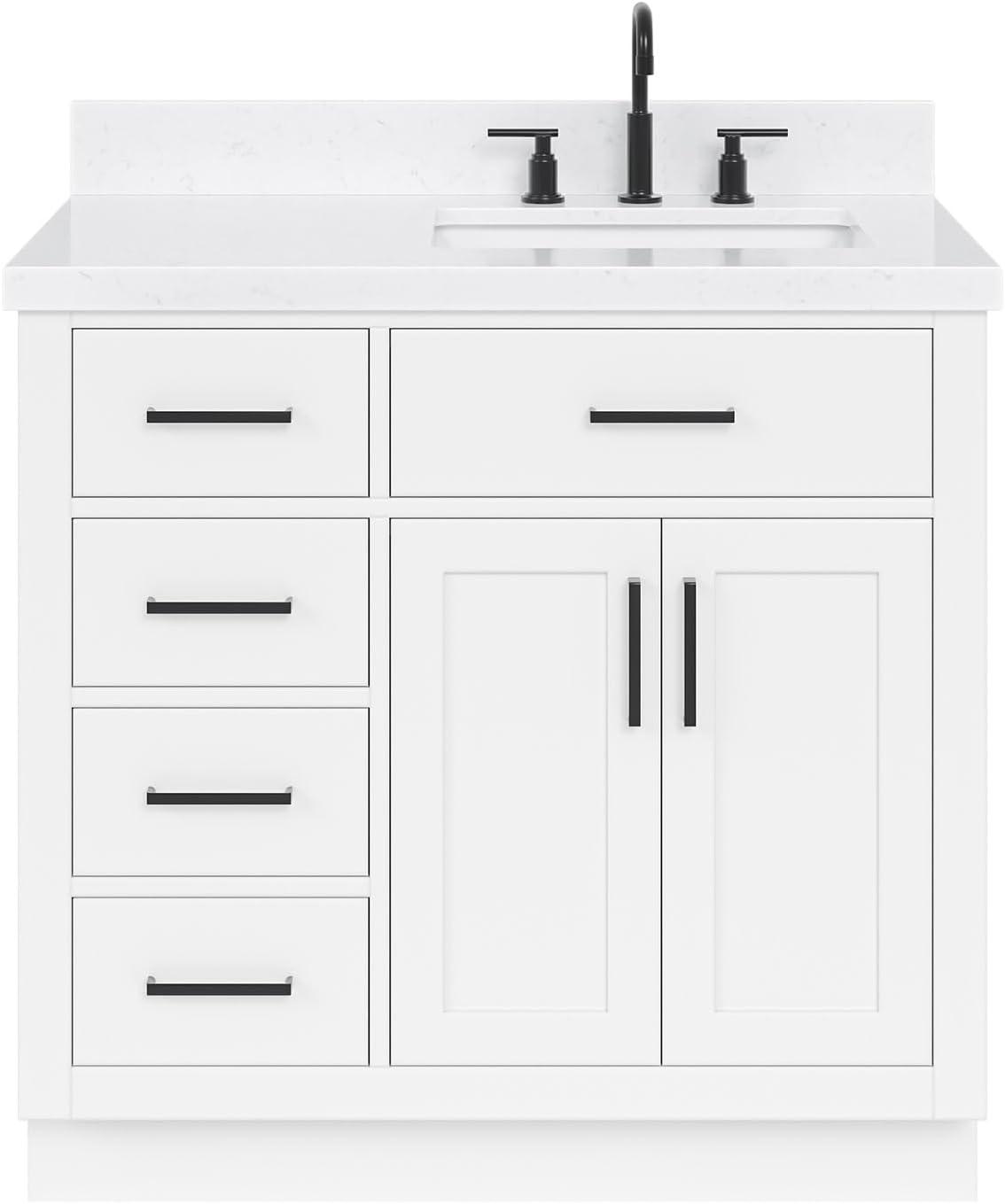 Hepburn 36" White Freestanding Single Basin Vanity with Quartz Top