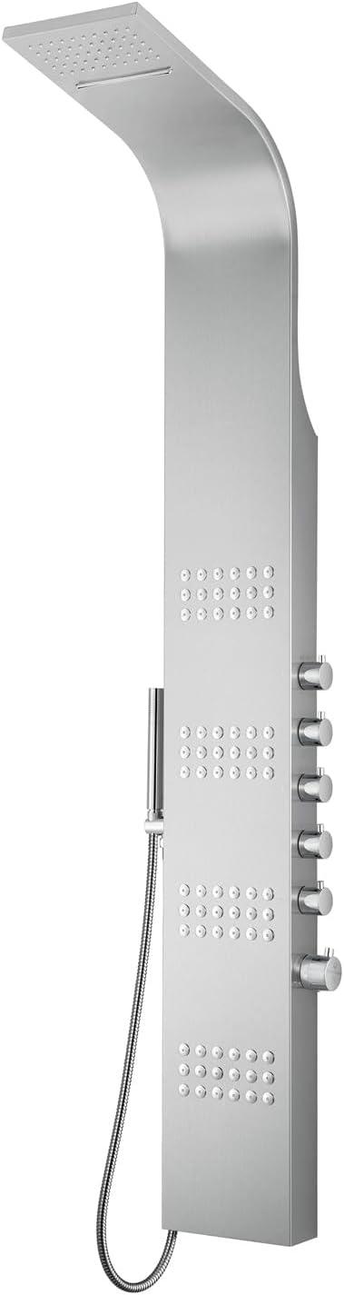 64.5" Brushed Stainless Steel Thermostatic Shower Panel with Rainfall Showerhead