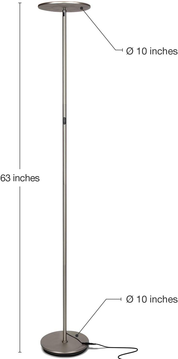 Brightech Sky Modern Dimmable Integrated LED Torchiere Floor Lamp Brushed Nickel: Touch Sensor, 3-Year Warranty, UL Listed