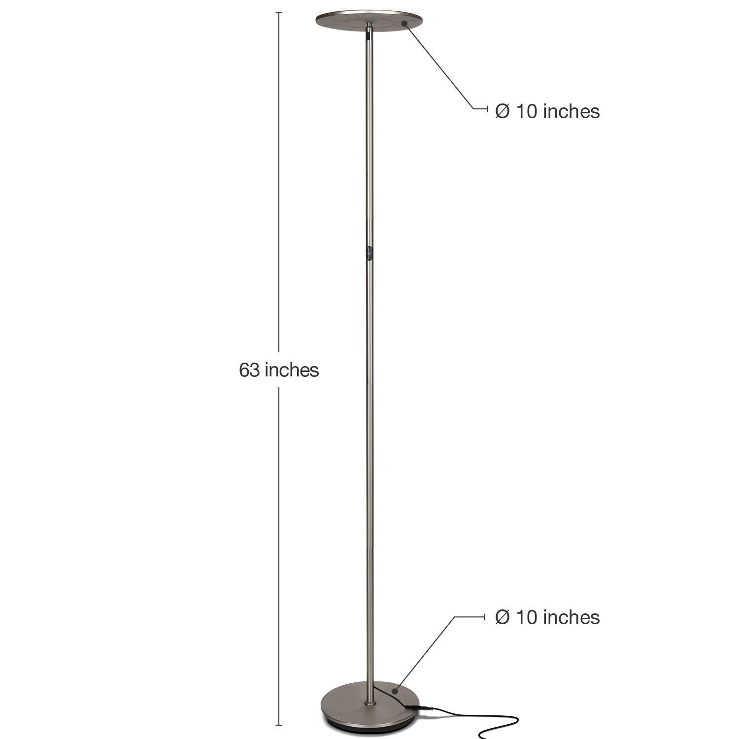 Brightech Sky Modern Dimmable Integrated LED Torchiere Floor Lamp Brushed Nickel: Touch Sensor, 3-Year Warranty, UL Listed
