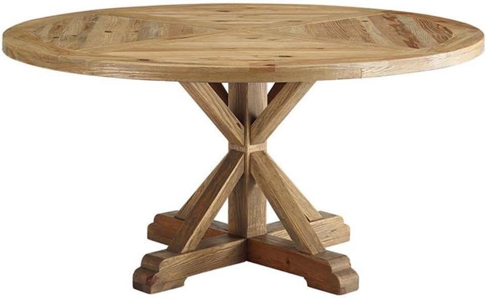 Ergode Stitch 59" Round Pine Wood Dining Table - Brown