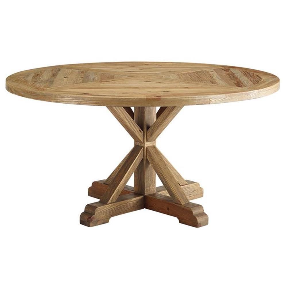 Modway Stitch 59" Round Pine Wood Dining Table in Brown