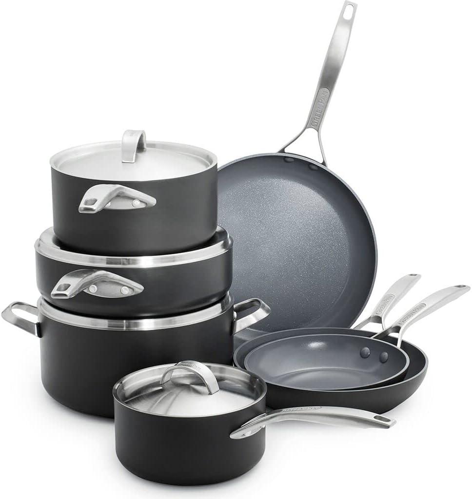 11-Piece Gray Ceramic Nonstick Cookware Set with Glass Lids