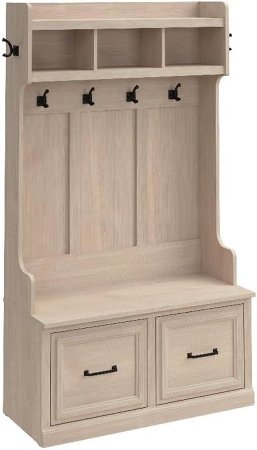 Woodland 40W Hall Tree and Shoe Bench w/ Doors in White Maple - Engineered Wood