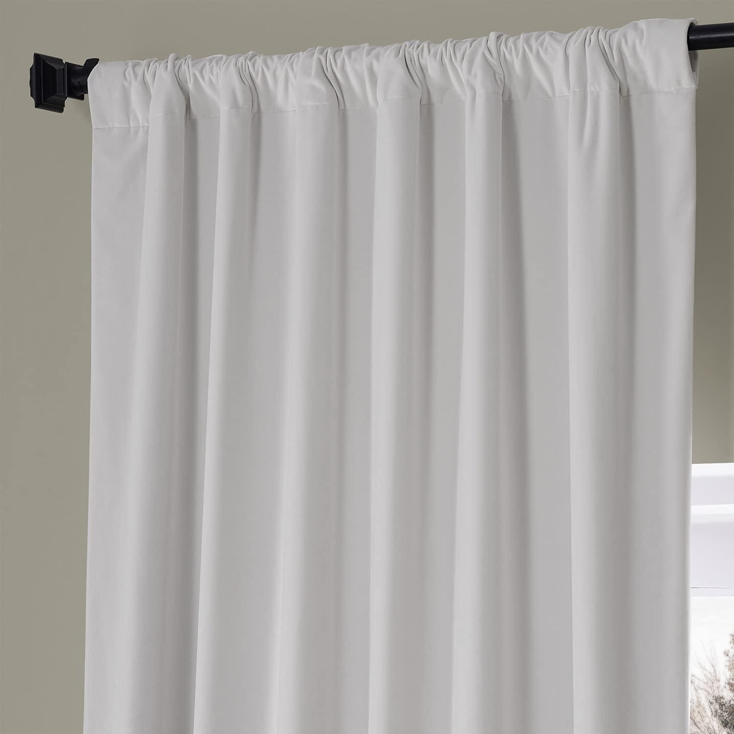 Half Price Drapes Signature Misty White Plush Velvet Hotel Blackout Curtains (1 Panel), 50W X 108L