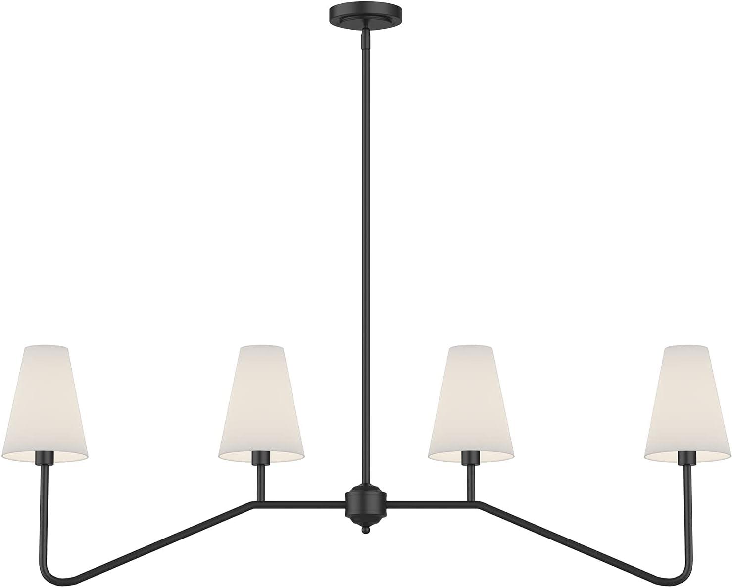 NING;47" W 4-Light Linear Kitchen Island Lighting Fixture Classic Chandeliers Matt Black with White Linen Shades for Dining Room,E12,160W;