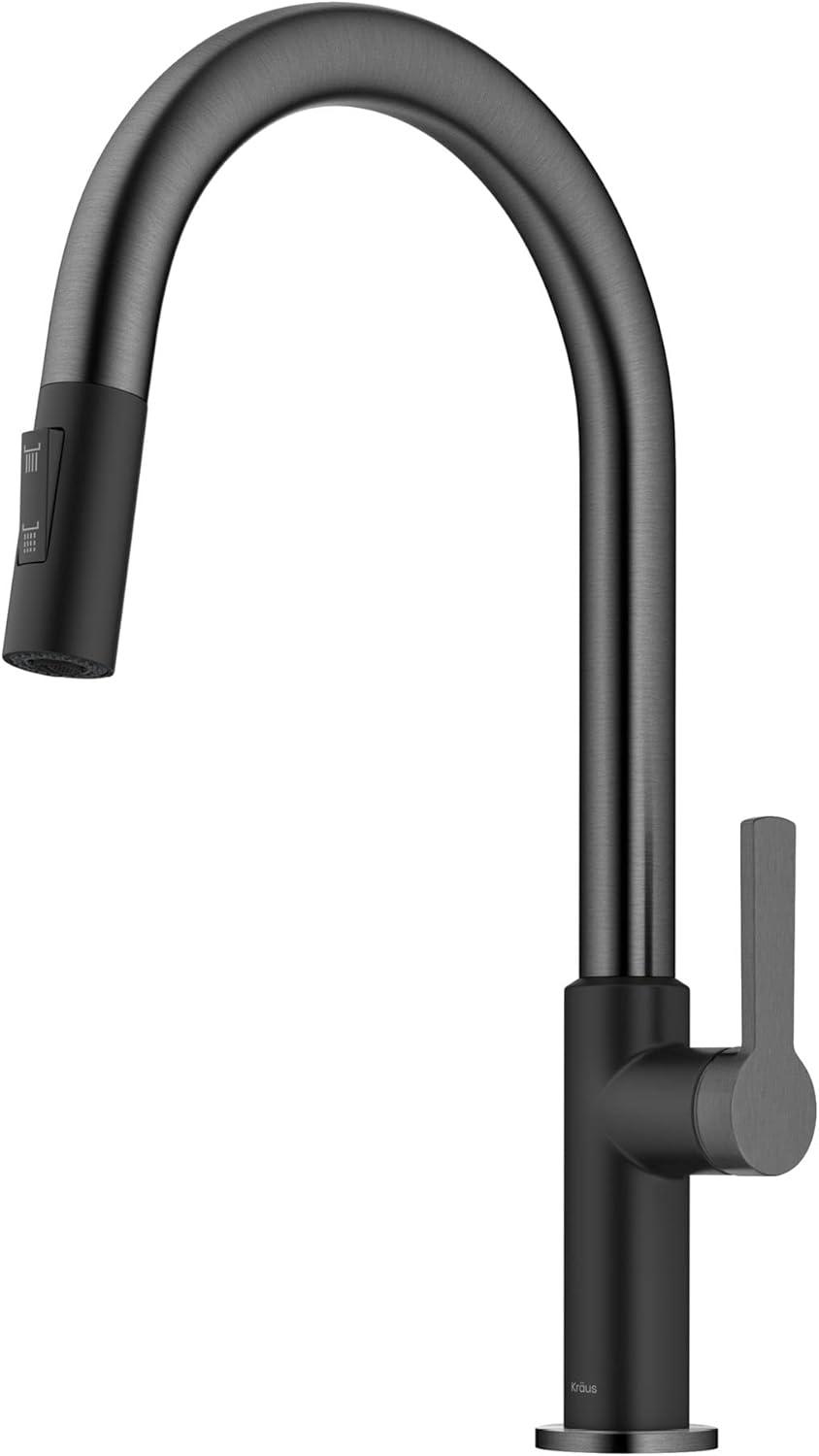 KRAUS Oletto Single Handle Pull Down Kitchen Faucet in Matte Black / Spot Free Black