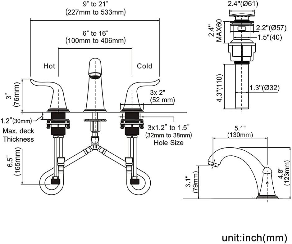 Widespread 2-handle Bathroom Faucet with Drain Assembly