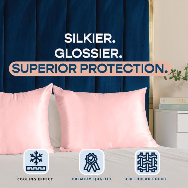 Shopbedding Satin Pillowcase for Hair and Skin  - Standard Silk Satin Pillowcase with Zipper, Pink (Pillowcase Set of 2)