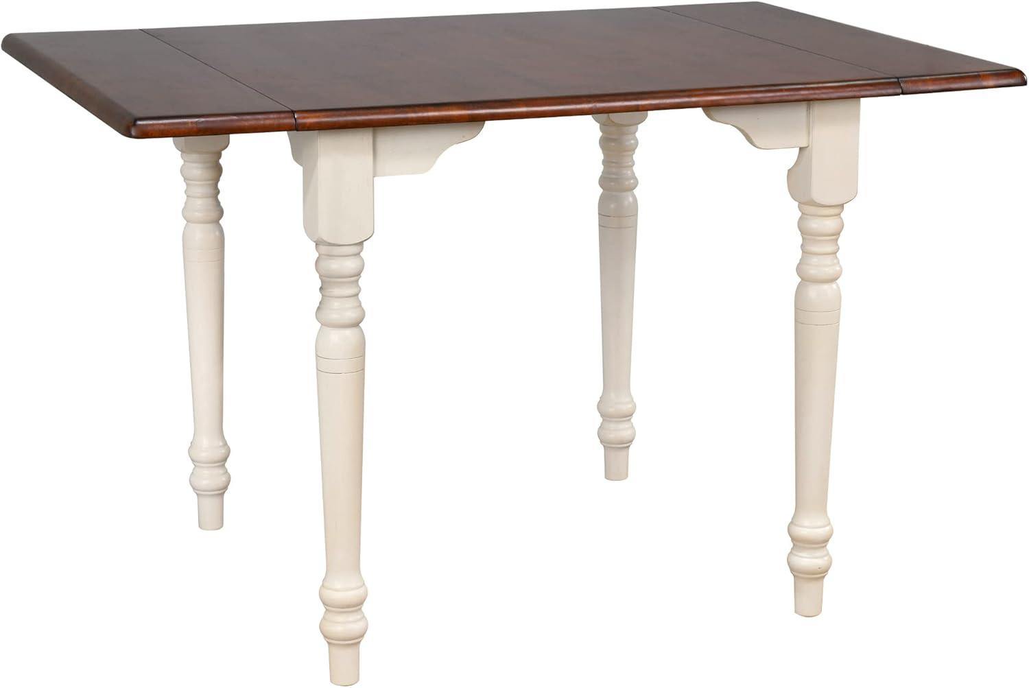 Andrews 48" Rectangle Drop Leaf Dining Table /Antique White/Chestnut Brown Wood