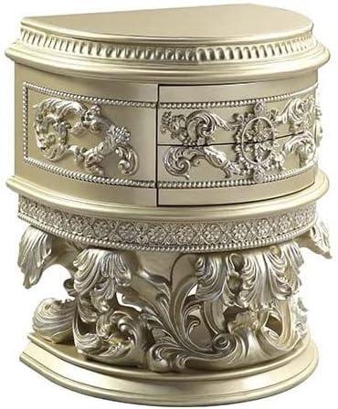 Champagne Silver Vatican Nightstand with Ornate Engravings