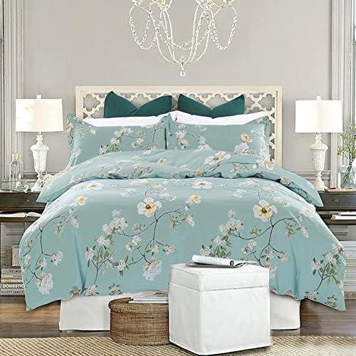Nanko Bedding Duvet Cover Set Queen, 3 Pieces – 800-Thread Floral Microfiber Down Comforter Quilt Cover Zipper & Tie for Women & Men’s Bedroom, Luxury Guestroom Decor -Teal
