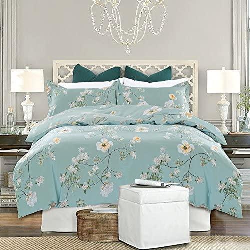 Nanko Bedding Duvet Cover Set Queen, 3 Pieces – 800-Thread Floral Microfiber Down Comforter Quilt Cover Zipper & Tie for Women & Men’s Bedroom, Luxury Guestroom Decor -Teal