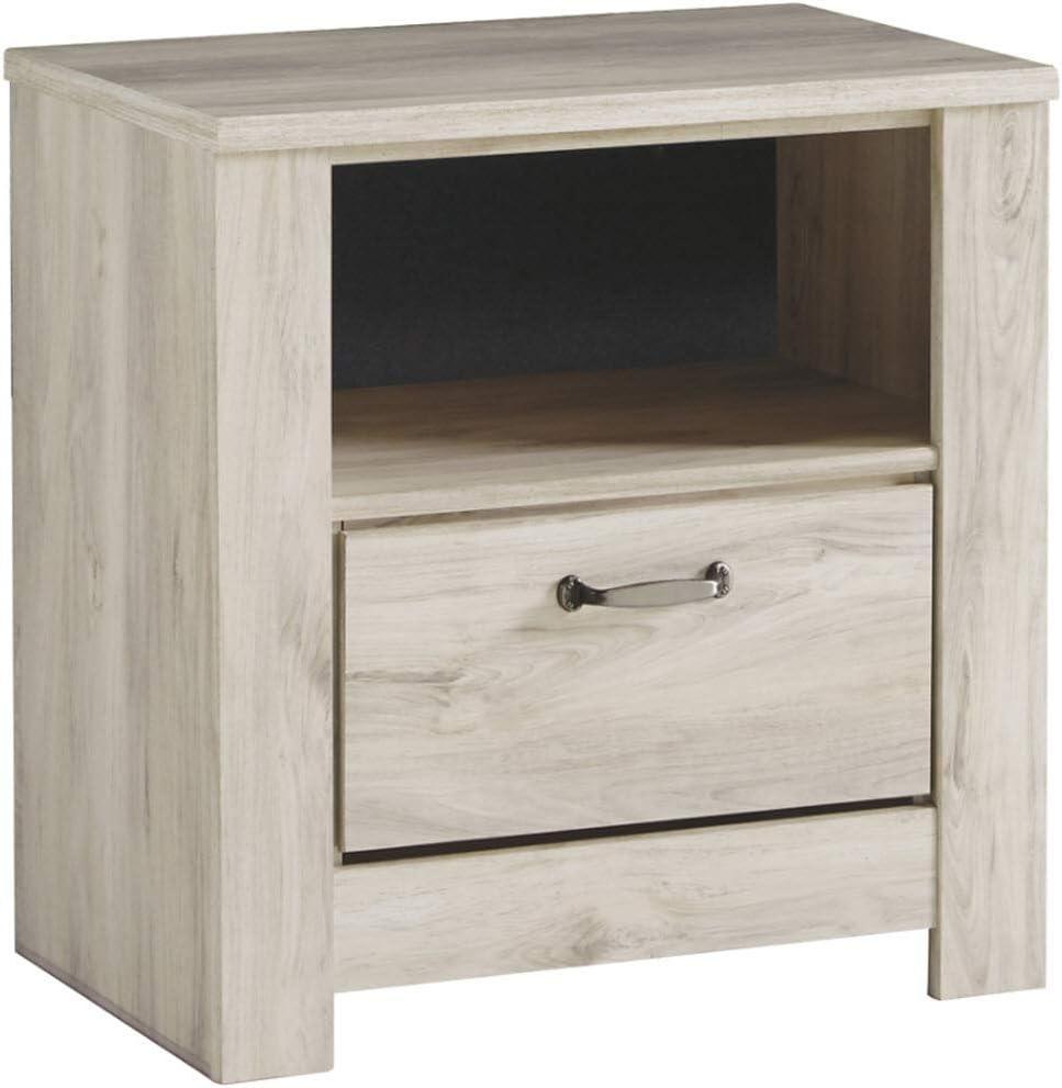 Signature Design by Ashley Bellaby One Drawer Nightstand White: Bedside Table with USB Port & Storage