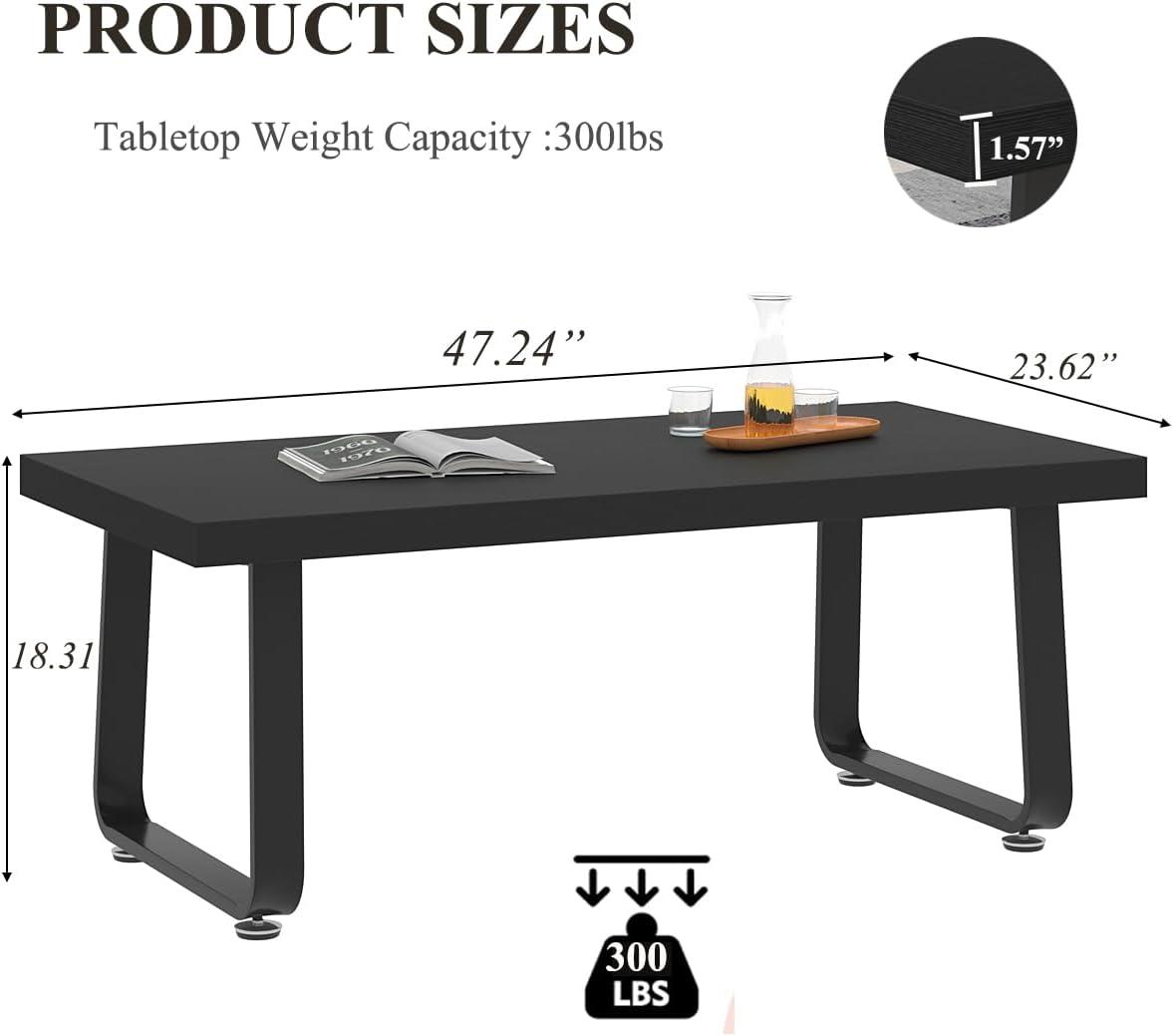Latitude Run® Black Coffee Table, Industrial Wood And Metal Legs Center Table, Black Oak, 47 Inch