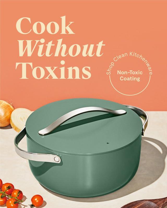 Caraway Home 6.5qt Dutch Oven with Lid Sage: Ceramic Nonstick Cookware, Stainless Steel Handle, Hand Wash