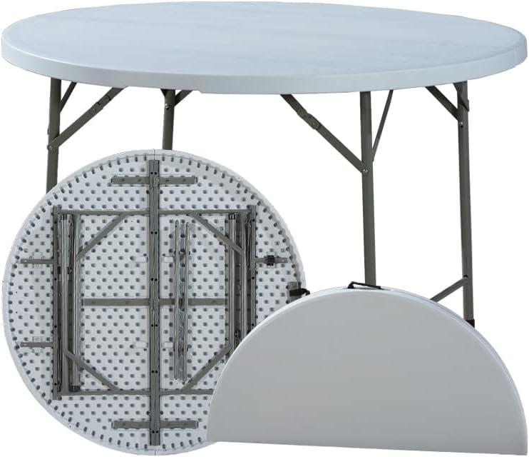 48'' White Resin Round Folding Table with Steel Frame