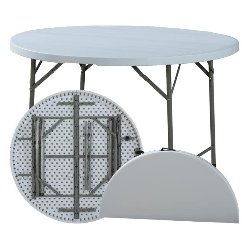 48'' Round Bi-Fold Granite White Plastic Folding Table - Heavy-Duty Plastic Folding Banquet Table