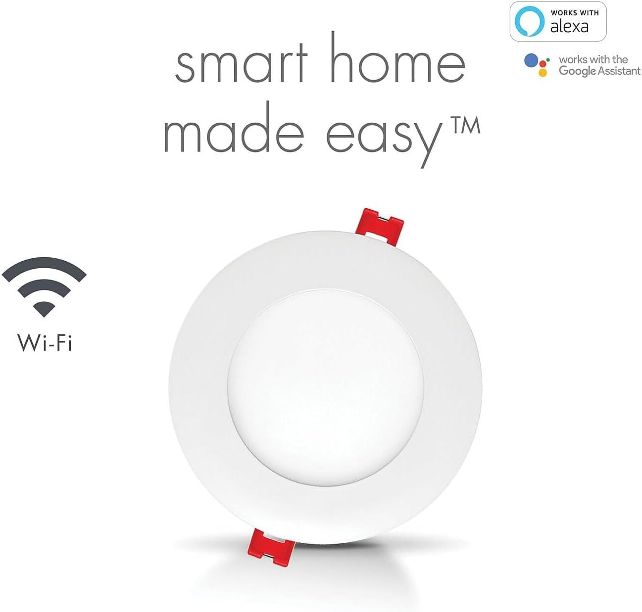 Globe Electric Wi-Fi Smart 4-Inch Ultraslim Color-Changing-RGB White 9W Recessed Light Kit, 50068