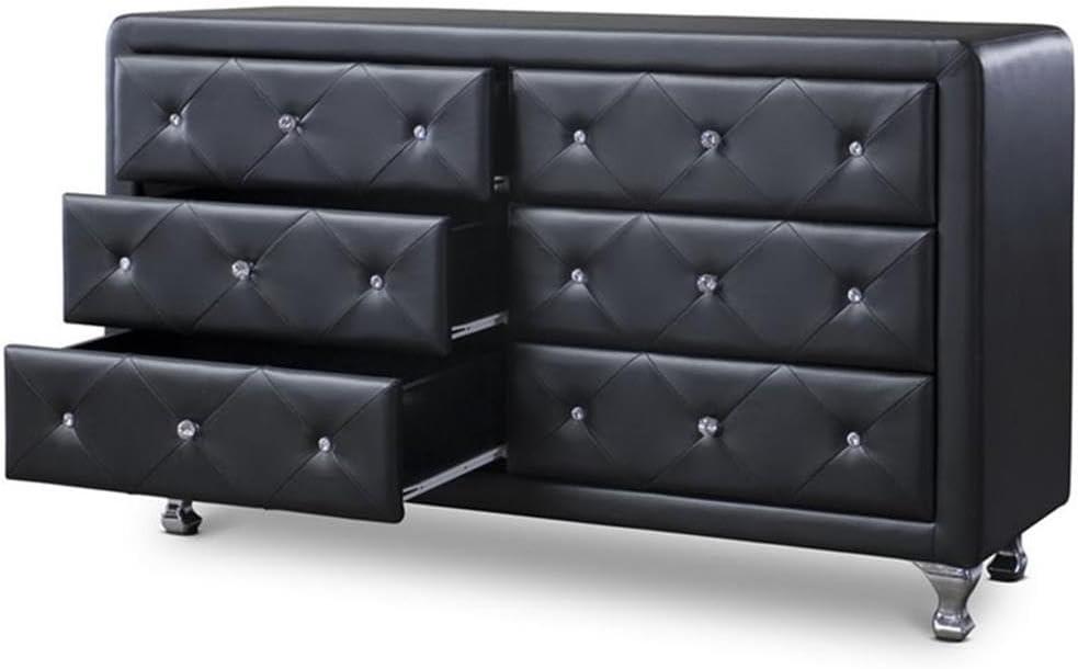 Baxton Studio Luminescence Black Faux Leather Upholstered Dresser