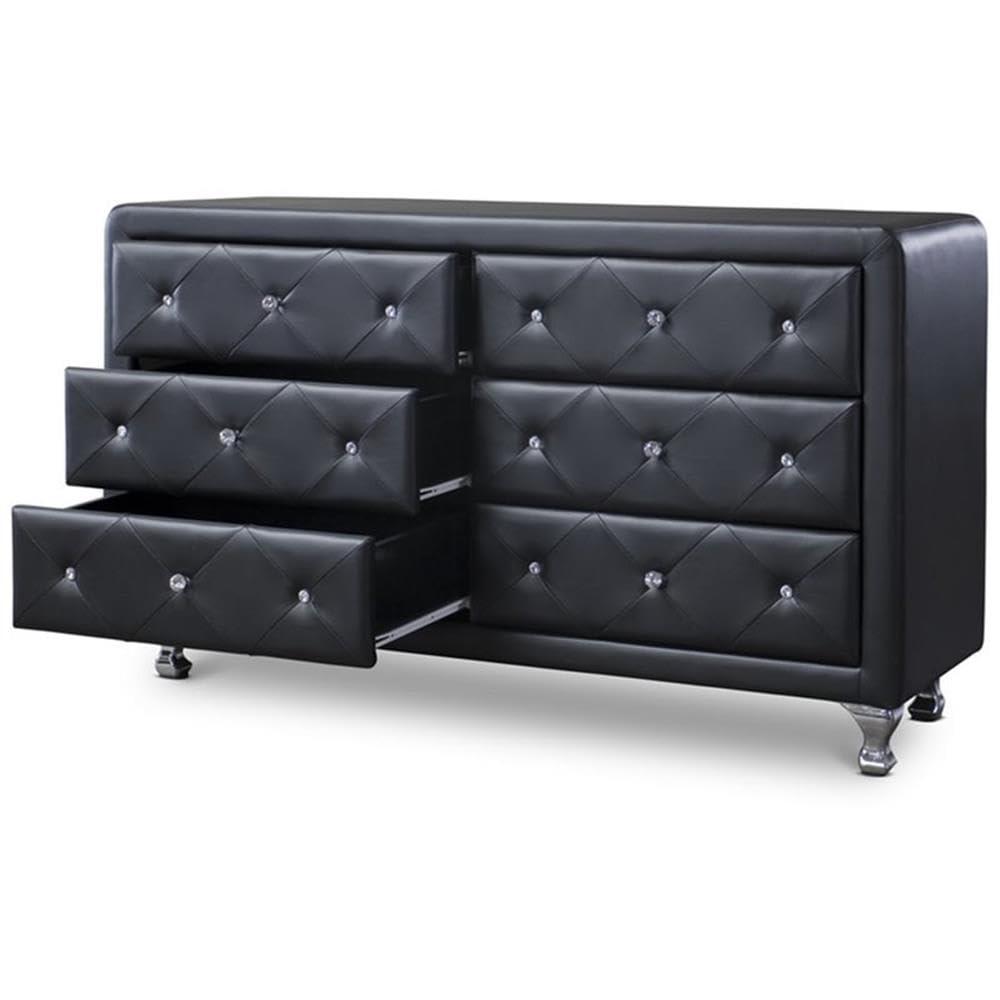 Baxton Studio Luminescence Black Faux Leather Upholstered Dresser
