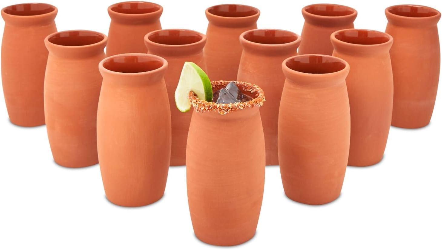 12 Pack Terracotta Clay Drinking Cups for Mexican Fiesta