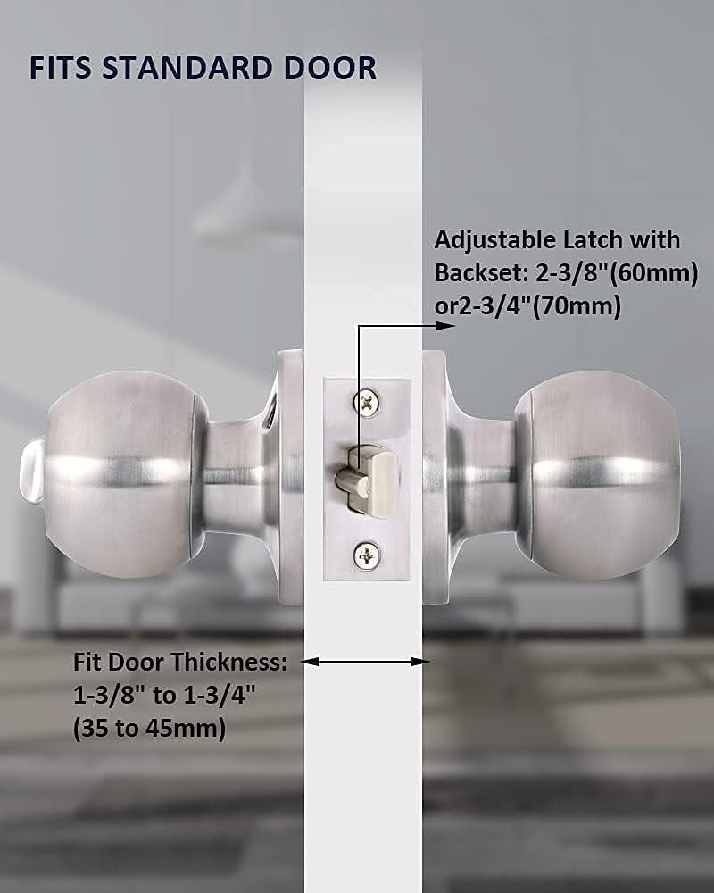 Lanwandeng Door Knobs with Lock, Satin Nickel, Hardware Handle, Keyed Entry for Bathroom or Bedroom