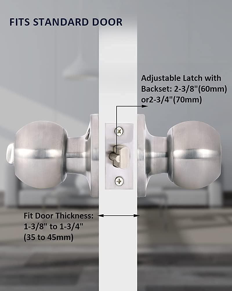 Lanwandeng Door Knobs with Lock, Satin Nickel, Hardware Handle, Keyed Entry for Bathroom or Bedroom