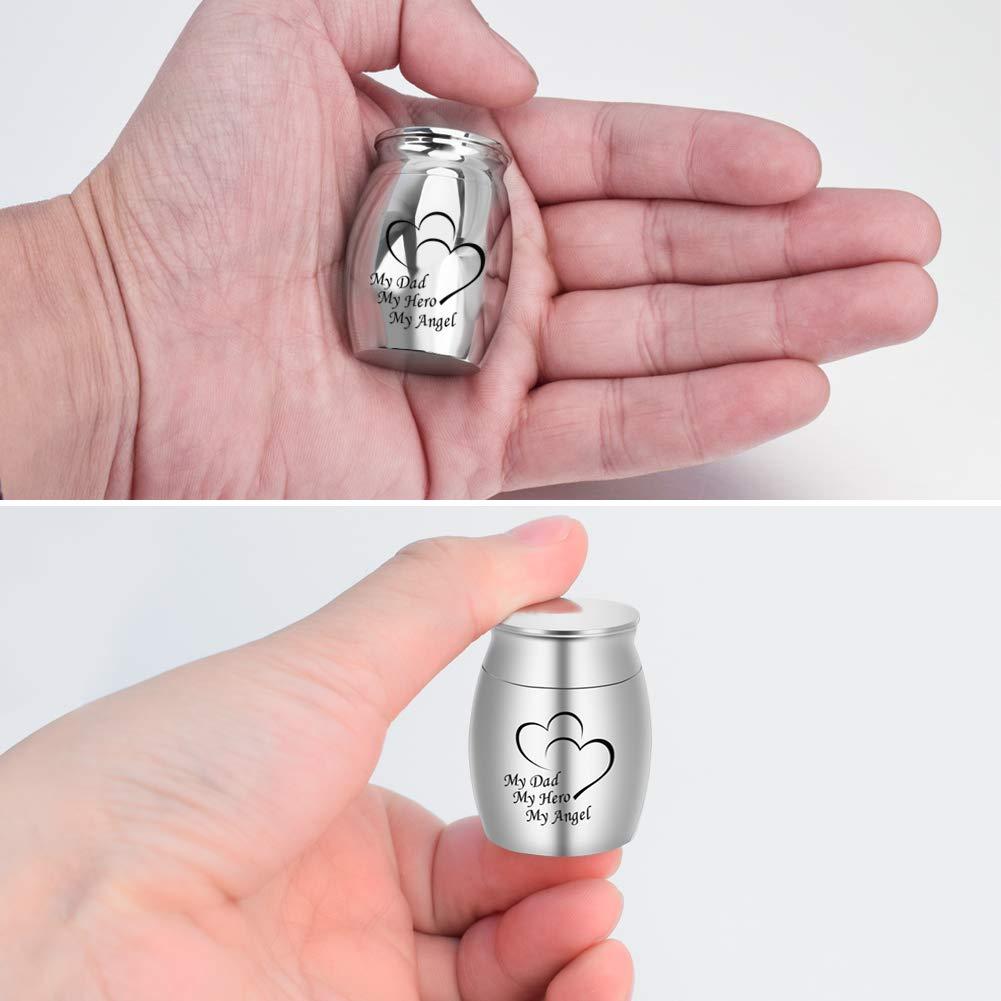 Small Keepsake Urn for Dad Mini Cremation Urns Decorative Memorial Funeral Ashes Holder Silver Engraved Stainless Steel Container for Dad Father 1.57 x 1.18 Inch-My Dad My Hero My Angel