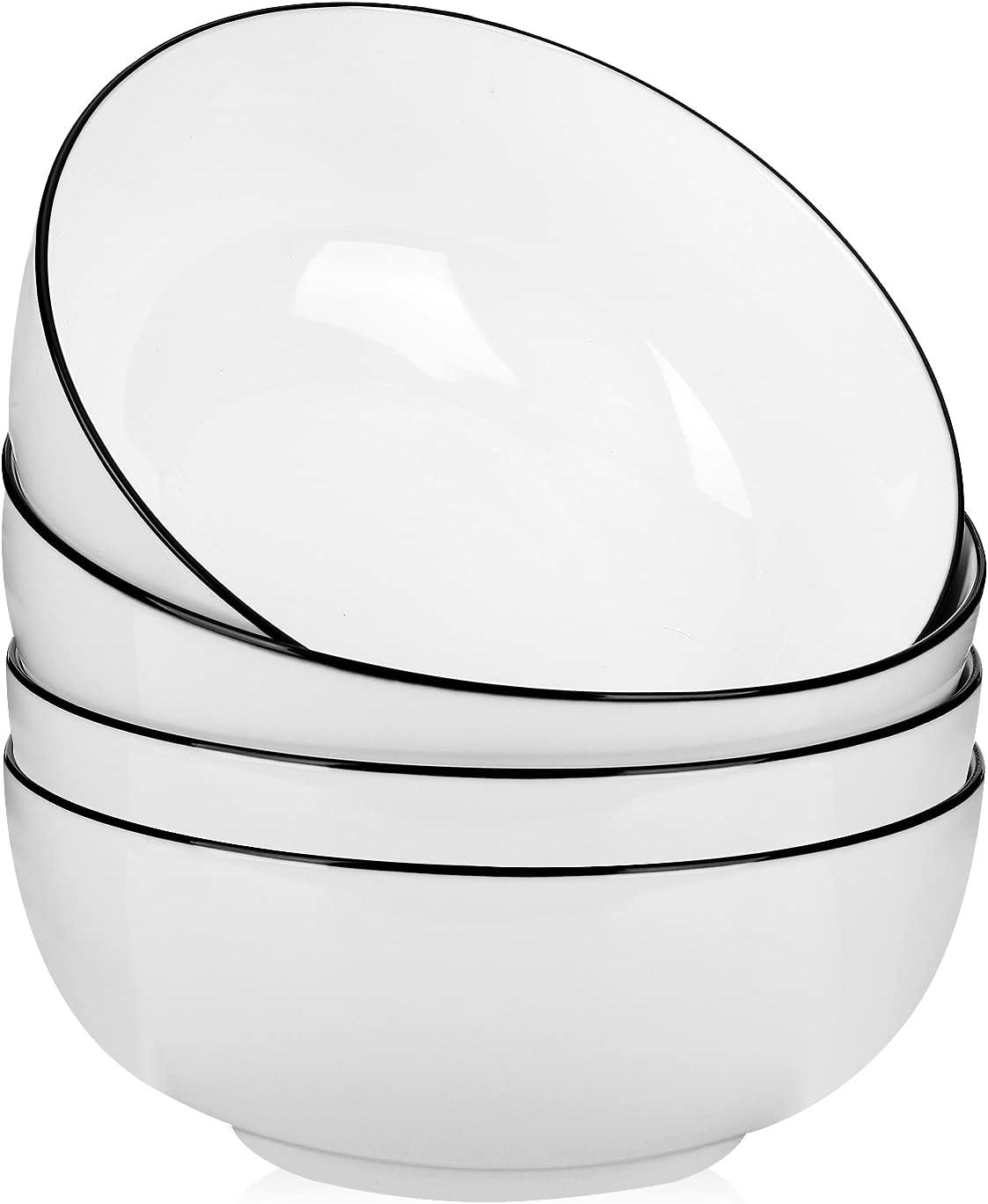 40 OZ Large Soup Bowls Set of 4, Fine Porcelain, White Ceramic Bowls for Ramen, Cereal, Pasta, Salad, and Fruit-Dishwasher & Microwave Safe