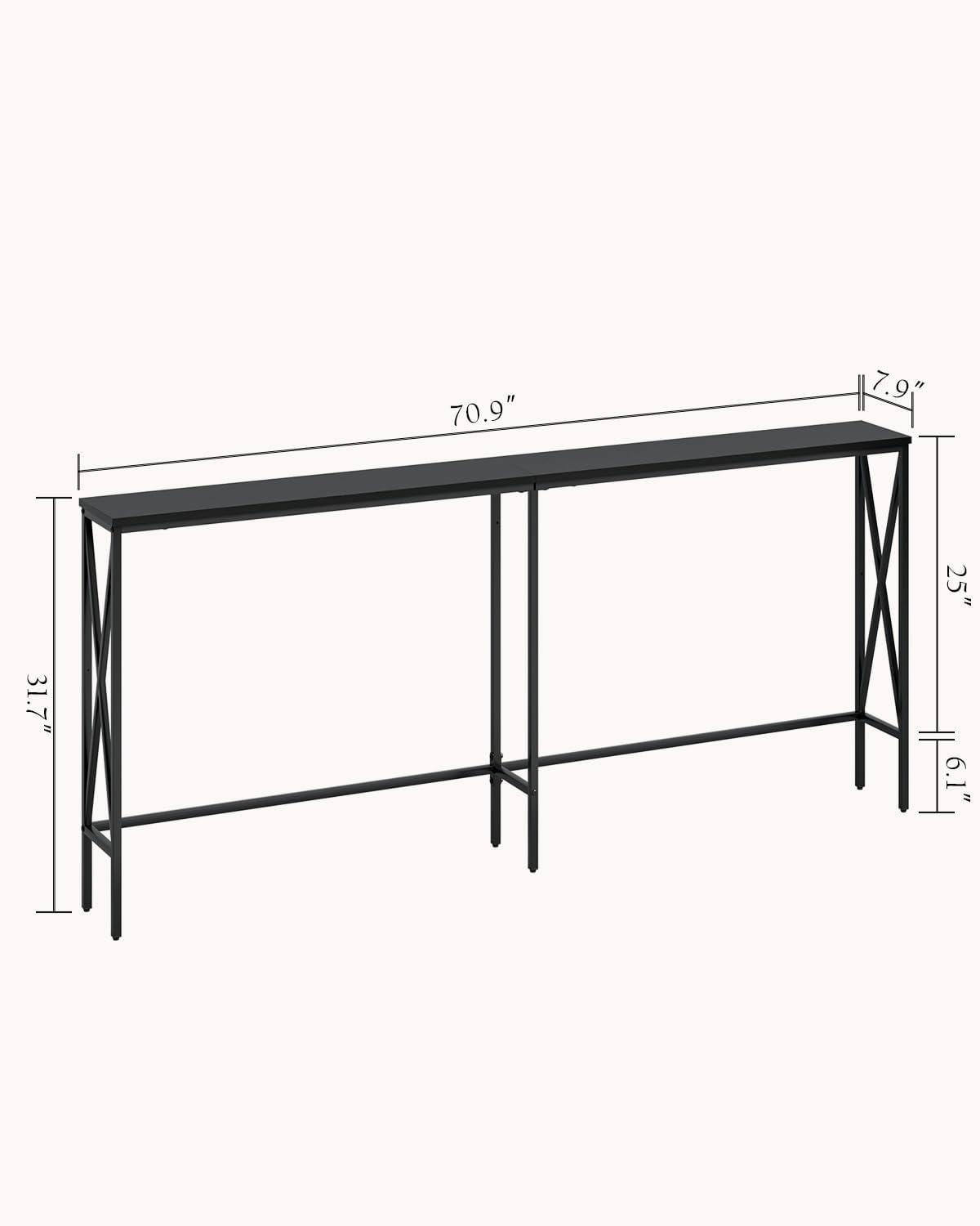 70.9'' Black Metal Extra Narrow Console Table with Storage