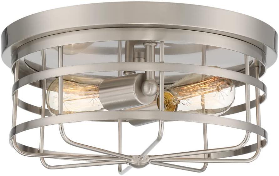 Tanner Transitional Industrial 2-Light Flush Mount in Satin Platinum