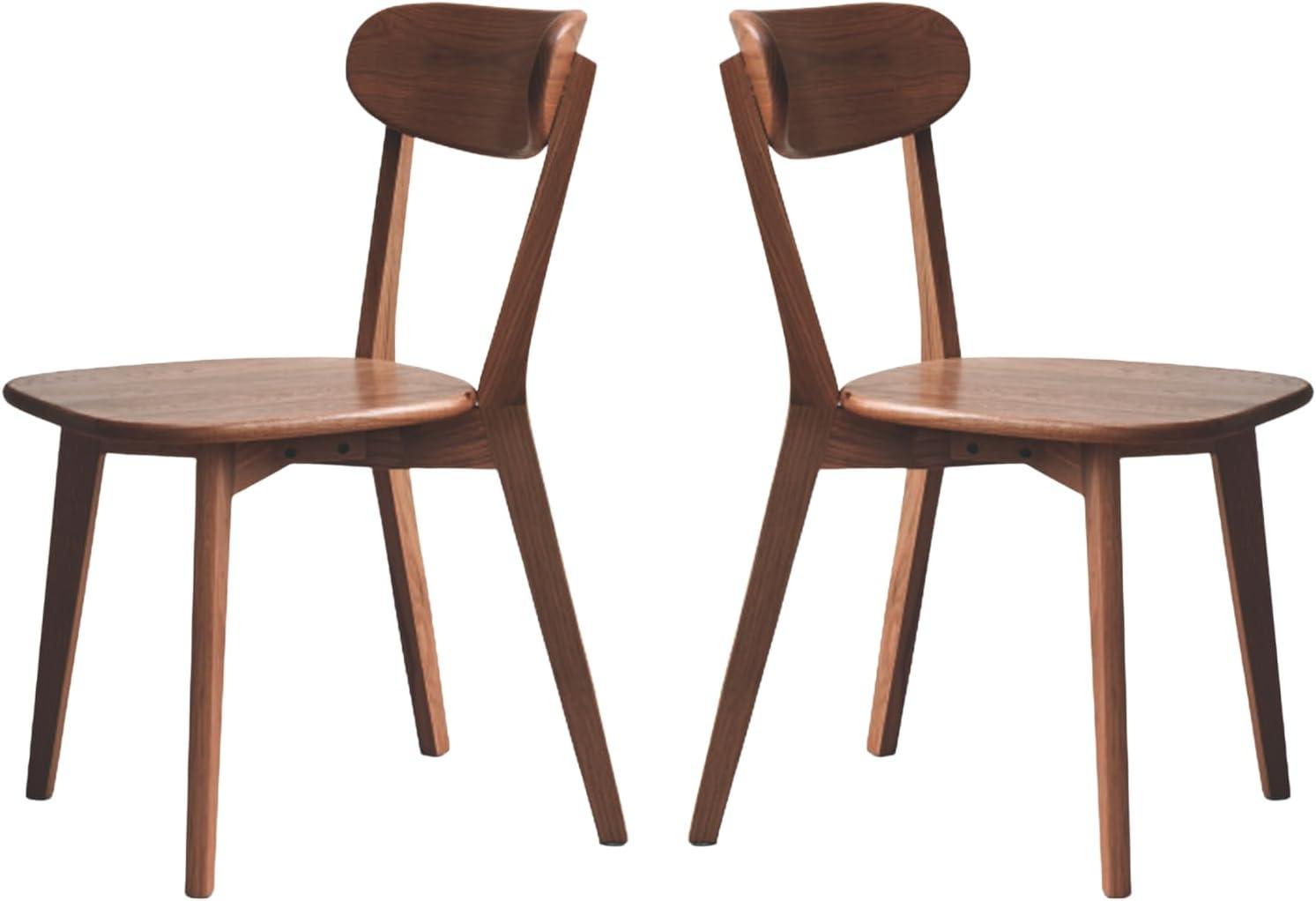 Aukfa Mid-Century Modern Dining Chairs Set of 2, Solid Oak Wood Side Chair for Kitchen, Dining Room, Walnut