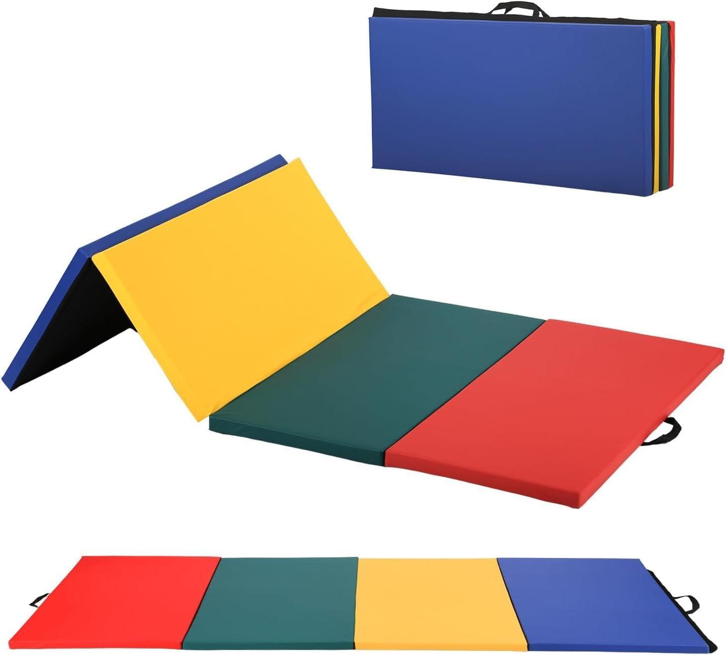 FDW Yoga Arts Mat Gymnastics Mat Wrestling Mat Tumbling Mat Gym Mat Folding Gymnastic Mat Thick PU Leather Exercise Mat for Tumbling Stretching,CM