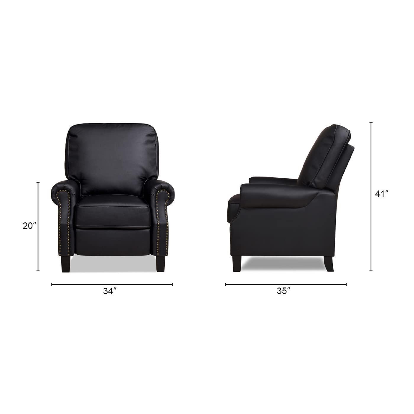 Charlie Design Auden 34" Manual Recliner Accent Chair, Ink Black Bonded Leather